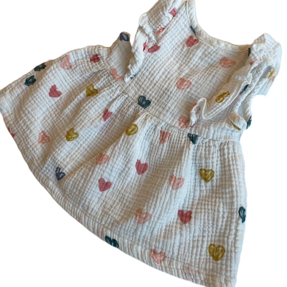💗Baby Girl Summer Flutter Sleeve Dress White Crinkle Fabric Hearts